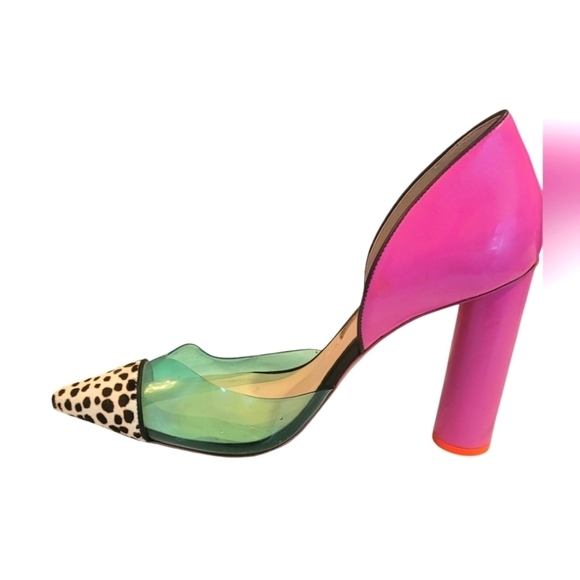 Sophia Webster Neon Multi Color Animal Print Leather Slip on Pump Heels - Picture 3 of 15